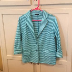 Talbots Teal and White Stripe Blazer in size 10P